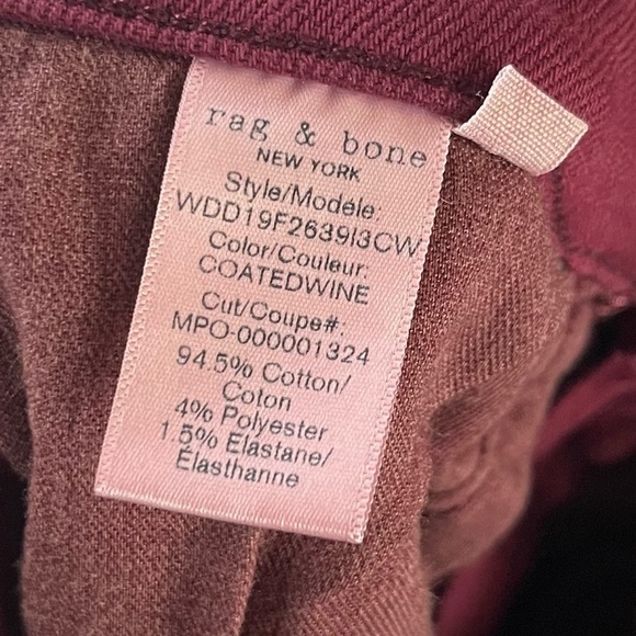Rag & Bone Nina High Rise Ankle Skinny Coated Wine Red Skinny Jeans 27 - Picture 7 of 7